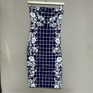 Express Womens Floral Grid Strapless Bodycon Midi Dress Size 2